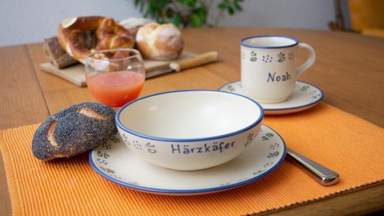 Namenstasse/Unterteller/Frühstücksteller/Schale - Ammerland 4er-Set