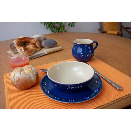 Mollytasse/Frühstücksteller/Schale - Bunzlau blau 3er-Set