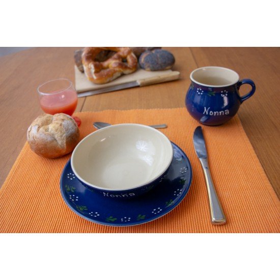 Mollytasse/Frühstücksteller/Schale - Bunzlau blau 3er-Set