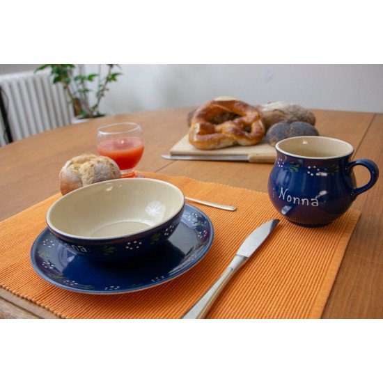 Mollytasse/Frühstücksteller/Schale - Bunzlau blau 3er-Set