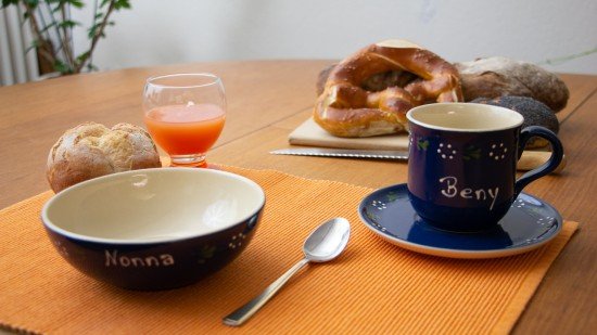 Namenstasse/Unterteller/Schale - Bunzlau blau 3er-Set