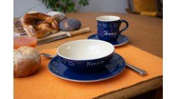 Namenstasse/Unterteller/Frühstücksteller/Schale - Bunzlau blau 4er-Set