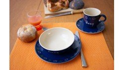 Namenstasse/Unterteller/Frühstücksteller/Schale - Bunzlau blau 4er-Set