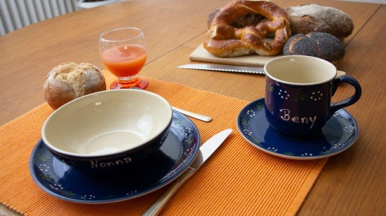 Namenstasse/Unterteller/Frühstücksteller/Schale - Bunzlau blau 4er-Set