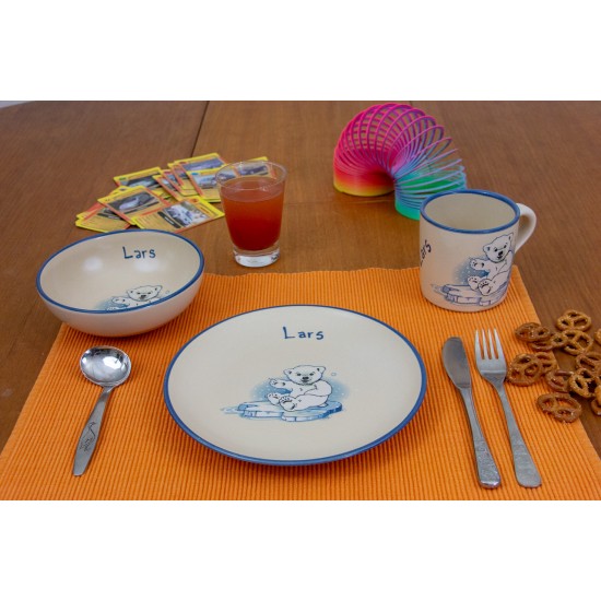 Named childre cup & Breakfast plate & Bowl - Icebear Set of 3
