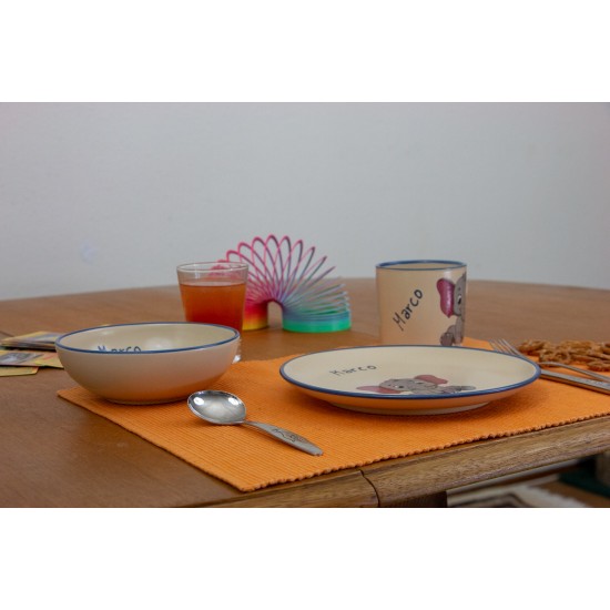 Named childre cup & Breakfast plate & Bowl - Elephant Set of 3