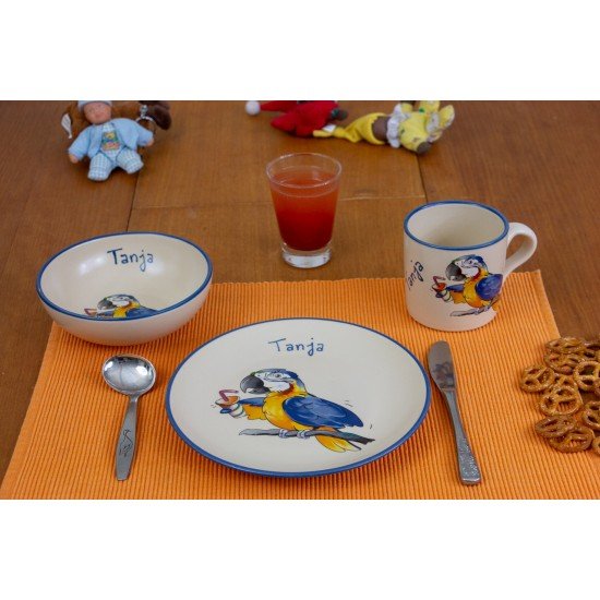 Named childre cup & Breakfast plate & Bowl - Parrot Set of 3 Named childre cup & Breakfast plate & Bowl - Parrot Set of 3
