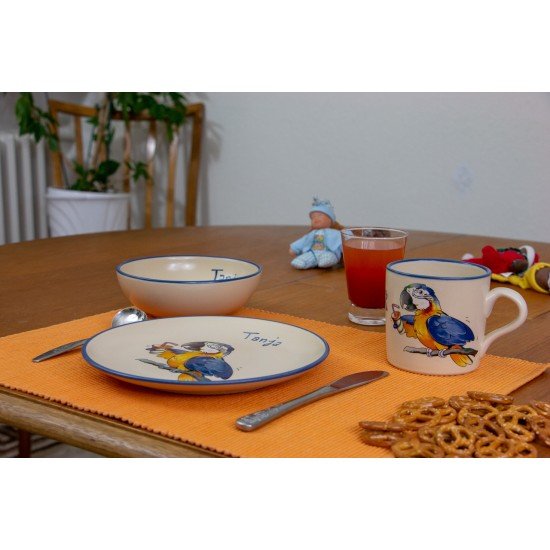 Kindertasse/Frühstücksteller/Schale - Papagei 3er-Set