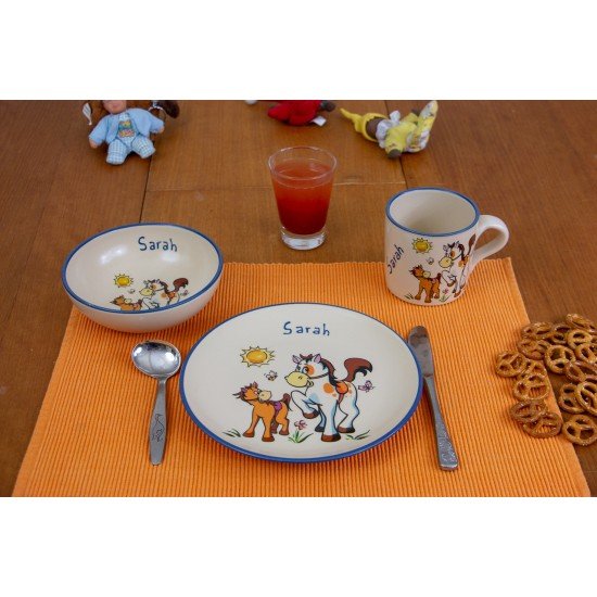 Kindertasse/Frühstücksteller/Schale - Pferd/Ponny 3er-Set