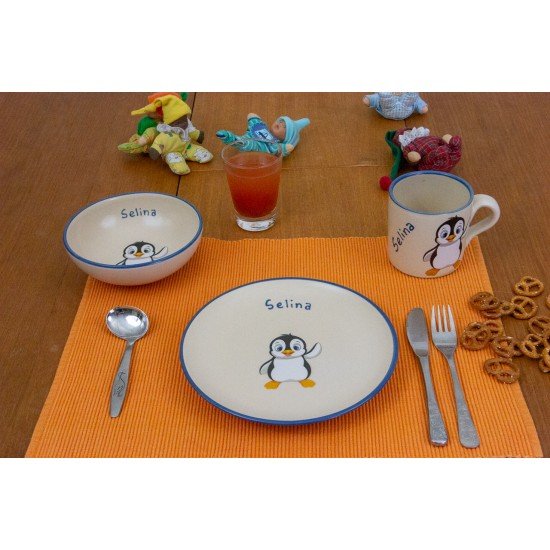 Named childre cup & Breakfast plate & Bowl - Penguin Set of 3 Named childre cup & Breakfast plate & Bowl - Penguin Set of 3