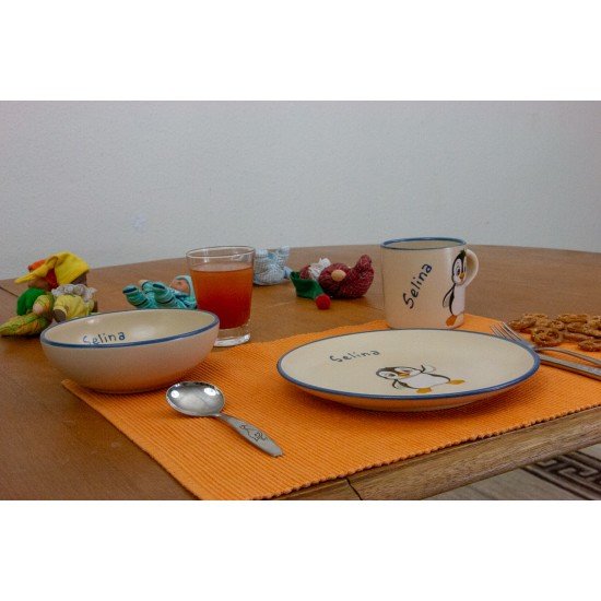 Named childre cup & Breakfast plate & Bowl - Penguin Set of 3 Named childre cup & Breakfast plate & Bowl - Penguin Set of 3