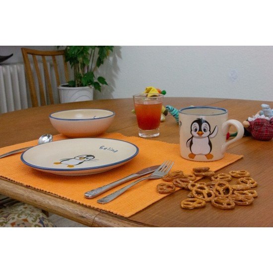 Named childre cup & Breakfast plate & Bowl - Penguin Set of 3 Named childre cup & Breakfast plate & Bowl - Penguin Set of 3