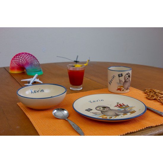 Named childre cup & Breakfast plate & Bowl - Seal Pirate Set of 3 Named childre cup & Breakfast plate & Bowl - Seal Pirate Set of 3