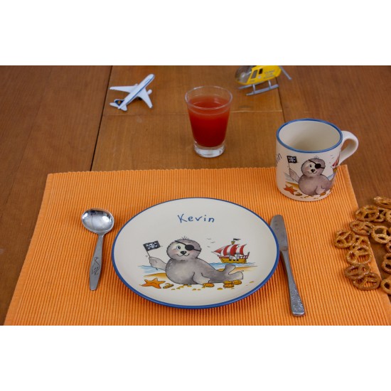 Kindertasse/Frühstücksteller - Seehund Pirat 2er-Set