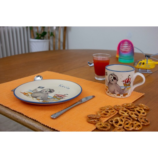 Kindertasse/Frühstücksteller - Seehund Pirat 2er-Set