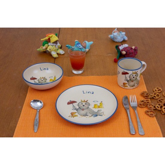 Named childre cup & Breakfast plate & Bowl - Seal Princess Set of 3 Named childre cup & Breakfast plate & Bowl - Seal Princess Set of 3