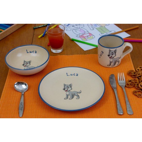 Named childre cup & Breakfast plate & Bowl - Wolf Set of 3 Named childre cup & Breakfast plate & Bowl - Wolf Set of 3