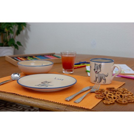 Named childre cup & Breakfast plate & Bowl - Wolf Set of 3 Named childre cup & Breakfast plate & Bowl - Wolf Set of 3