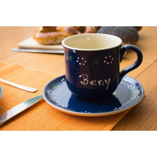 Named Mug/Saucer - Bunzlau blue Set of 2