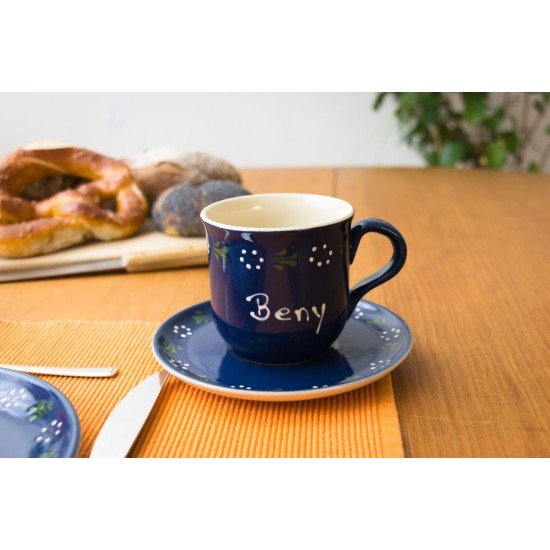 Named Mug/Saucer - Bunzlau blue Set of 2