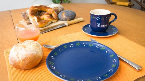 Namenstasse/Unterteller/Frühstücksteller - Bunzlau blau 3er-Set