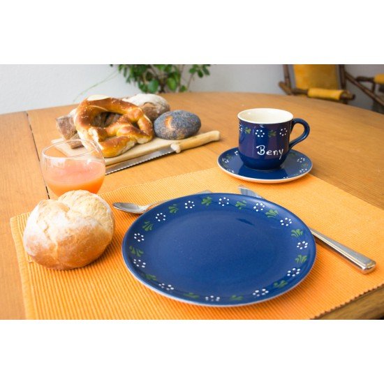 Namenstasse/Unterteller/Frühstücksteller - Bunzlau blau 3er-Set