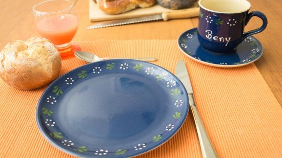 Namenstasse/Unterteller/Frühstücksteller - Bunzlau blau 3er-Set