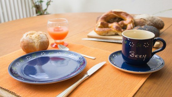 Namenstasse/Unterteller/Frühstücksteller - Bunzlau blau 3er-Set