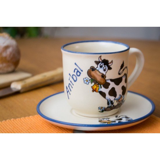 Named mug/Saucer - cow Set of 2