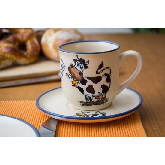Named mug/Saucer - cow Set of 2