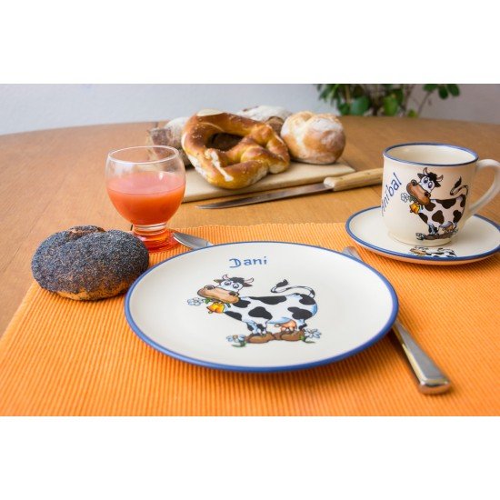 Named mug/Saucer/Brakfast plate - cow set of 3
