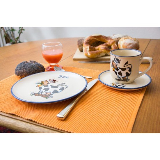 Named mug/Saucer/Brakfast plate - cow set of 3